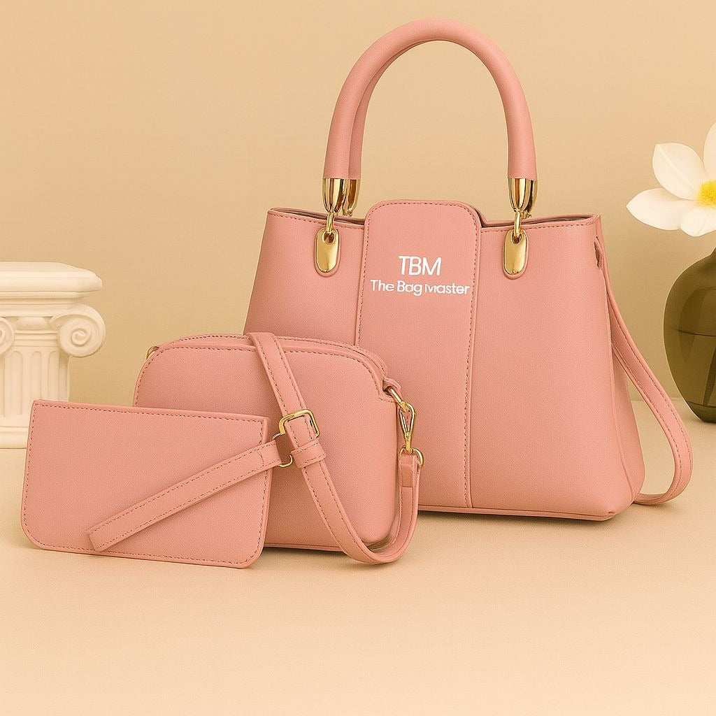 3 Pieces Ladies Handbag Elegant Design Premium Quality Smooth Finish Easy Carry