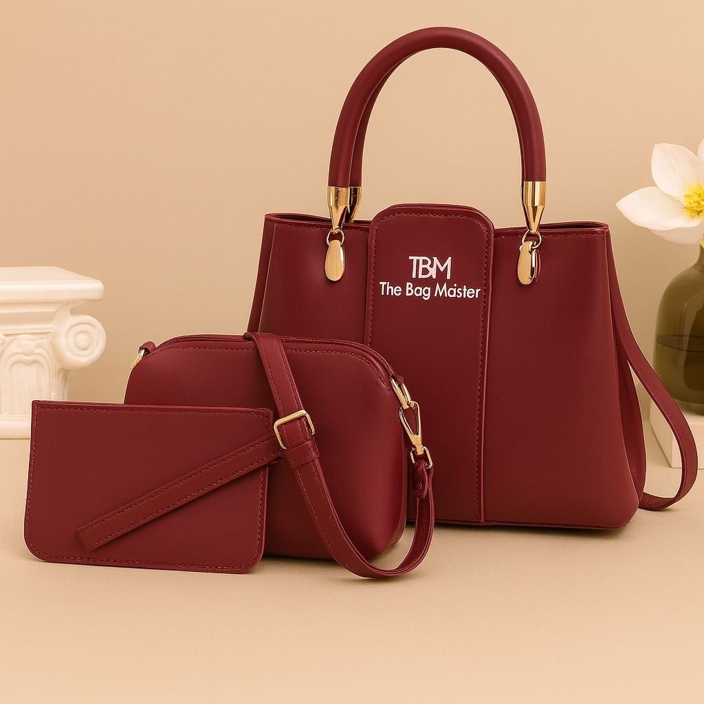 3 Pieces Ladies Handbag Elegant Design Premium Quality Smooth Finish Easy Carry