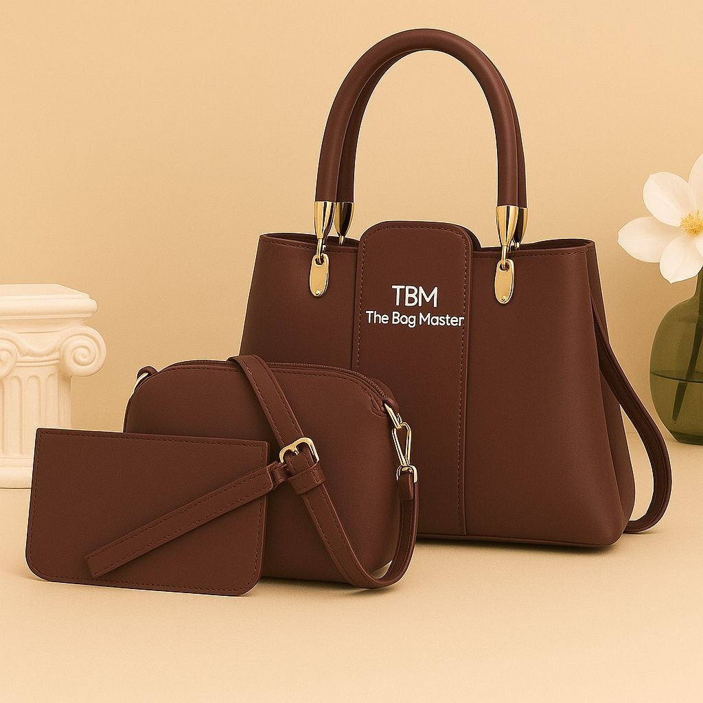 3 Pieces Ladies Handbag Elegant Design Premium Quality Smooth Finish Easy Carry
